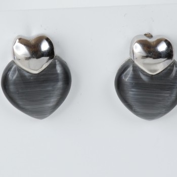 Sterling Silver Grey Double Heart Stud Earrings